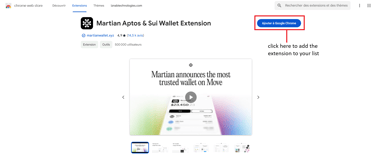 Aptos sui martian wallet add to google chrome