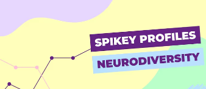 "Spikey Profiles - Neurodiversity" on a pink, yellow, and green background