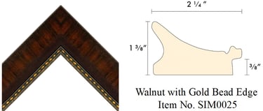 Walnut with Gold Bead Edge Picture Frame Item No. SIM0025