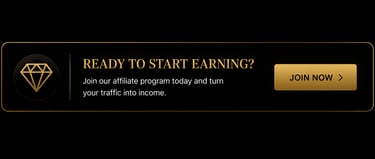 Gold diamond affiliate program banner with a join now button to earn income from traffic.