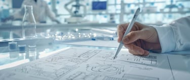 Laboratório moderno de análises clínicas com cientistas trabalhando em ambiente controlado conforme 