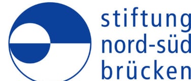 Blue and white logo for Stiftung Nord-Süd-Brücken with a geometric circular icon.