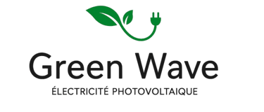 a green wave logo with a green leaf