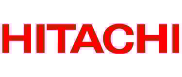 a red and white hitachi logo