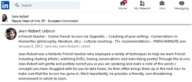 Ashall's LinkedIn recommendation |J.-R. Lebrun's French lessons | av. Couronne, 370 BXL| bus line 95