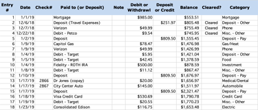 Checkbook Register Spreadsheet