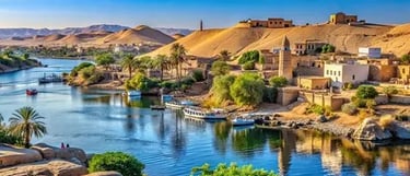 Vila Núbia em Aswan com casas coloridas e arquitetura tradicional, representando uma experiência cultural .guia de egito 