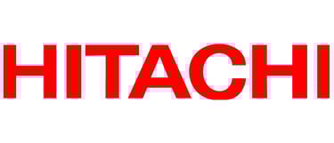 a red and white hitachi logo