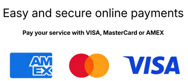 American Express, Mastercard and Visa payment method logos