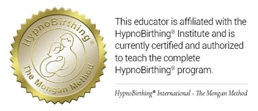 Official HypnoBirthing gold seal for The Mongan Method certified educator affiliation.