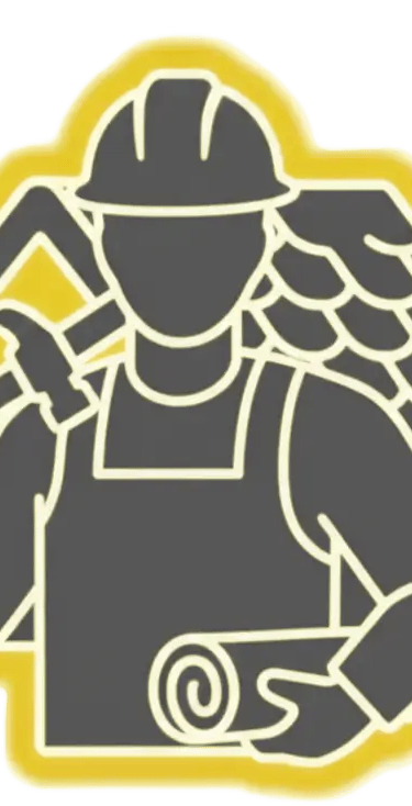 Roof worker with hammer and blueprint