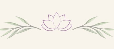 Elegant purple lotus flower outline flanked by green willow leaf branches on a cream background.