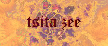The logo of tsita zee showing her name in bold antique letters with bright organic background.