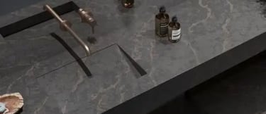 bancada de banheiro quartzo luxury ember black marmoraria domingues
