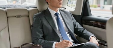 A comfortable car interior with a driver ready to assist a passenger.