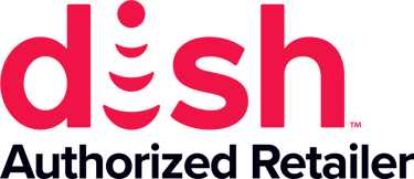 DISH Network Authorized Retailer logo featuring pink typography and signal icon.