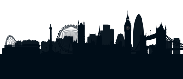 a city skyline with a clock tower in the middle of the picture