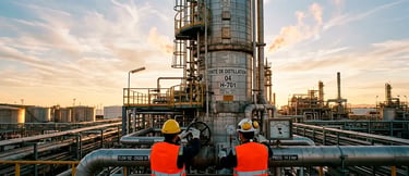 Torre de refino muestra energía integrada, petróleo caro y rentabilidad industrial
