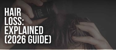 Applying hair building fibers to a thinning crown for a hair loss explained guide.