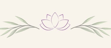 Elegant purple lotus flower outline flanked by green willow leaf branches on a cream background.