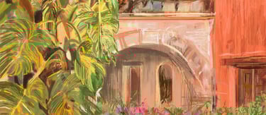 Oaxaca hotel courtyard - digital postcard
