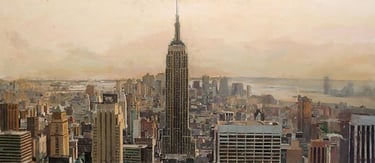 Skyline del Empire State Building de New York desde Rockefeller Center. Por Miguel Vivo a óleo
