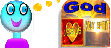Cyan man praying to Trinity: God the Father, God the Son, God the Holy Spirit, designed by D Dunn