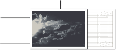 Beispiel für DIN A5 Trauerkarte mit ikonografischem Himmelmotiv