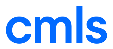 CMLS logo in blue sans-serif lowercase letters on a solid black background.