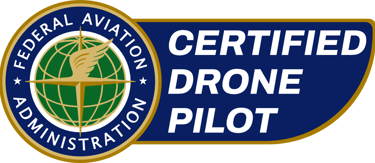 Official FAA logo for a Certified Drone Pilot featuring the Federal Aviation Administration seal.
