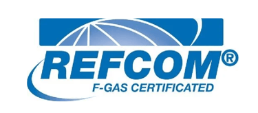 REFCOM F-Gas Certificated logo for refrigeration and air conditioning compliance.