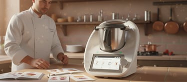 Thermomix in moderner Küche während der Zubereitung von Panna Cotta – einfache und schnelle Methode.
