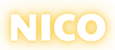 Official NICO logo featuring bold white typography on a vibrant yellow pill-shaped background.