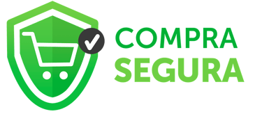 Selo verde de "Compra Segura" com ícone de carrinho de compras protegido por escudo, indicando que o