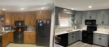 transforming outdated cabinets with primer and Benjamin Moore Paints Michael Cummings Painting