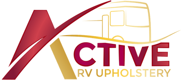 Active RV Upholstery logo featuring a red stylized A and a gold motorhome outline.
