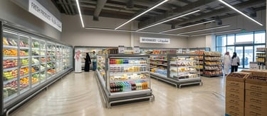 Display refrigerators inside a modern supermarket