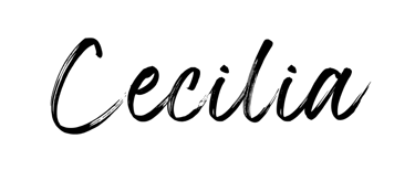 Elegant handwritten brush script text reading Cecilia in black ink on a white background.