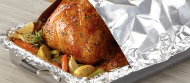 a turkey roasting turkey in foil