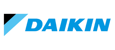 Daikin air conditioning logo with blue text and a black and light blue triangle icon.