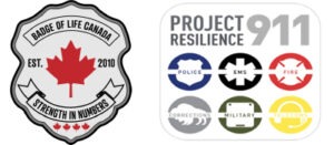 Logos for Badge of Life Canada and Project Resilience 911 supporting police, EMS, fire, and military.