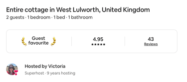 A photo of the review score for honeysuckle cottage in west lulworth