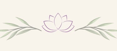 Elegant purple lotus flower outline flanked by green willow leaf branches on a cream background.