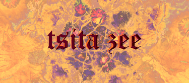 The logo of tsita zee showing her name in bold antique letters with bright organic background.