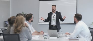 Moderator in front of buisness meeting