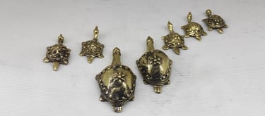 "Handcrafted Brass Turtle Family Decor–Two Big Turtles with Small Ones–Back Side View-for global buyers"