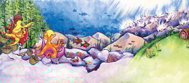 Illustrations from The Octopus's Holiday by New Orleans artist Melissa Vandiver.