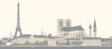 Illustration of Paris skyline featuring the Eiffel Tower and Notre Dame, used in optional upgrades s
