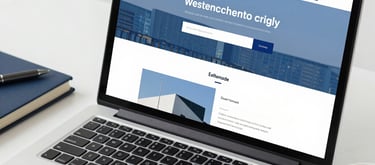 Close-up of a mobile phone displaying a responsive corporate website with clean layout