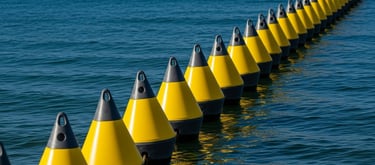 Balizas alineadas en el mar
